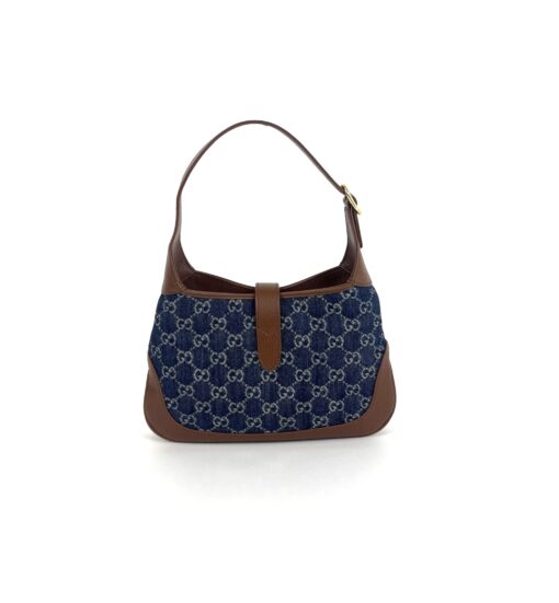 Gucci New Denim Monogram Calfskin Small Jackie 1961 Hobo Blue Tea Cuir - Image 6