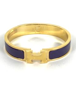 Hermes Clic H Anemone Iris Glace and Yellow Gold GM Bracelet