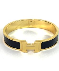 Hermes Clic H Black Glace and Yellow Gold GM Bracelet