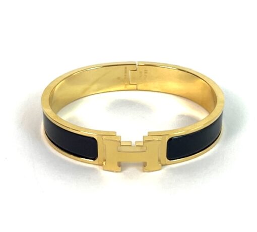 Hermes Clic H Black Glace and Yellow Gold GM Bracelet