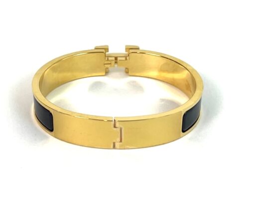 Hermes Clic H Black Glace and Yellow Gold GM Bracelet - Image 4