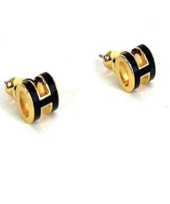 Hermes Mini Pop H Earrings Black Yellow Gold 19