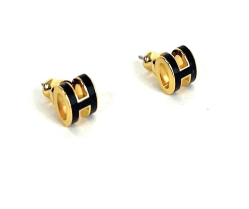 Hermes Mini Pop H Earrings Black Yellow Gold