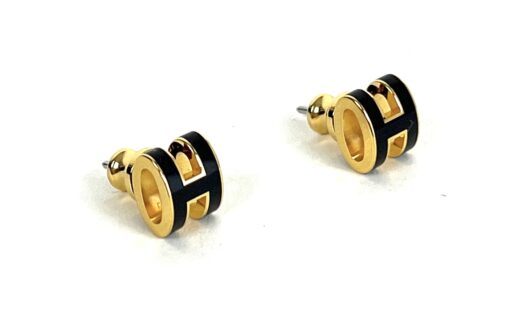 Hermes Mini Pop H Earrings Black Yellow Gold - Image 3