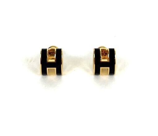 Hermes Mini Pop H Earrings Black Yellow Gold - Image 7