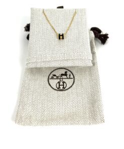 Hermes H Pop Necklace Black Glace Yellow Gold