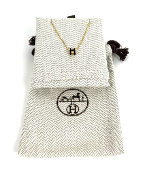 Hermes H Pop Necklace Black Glace Yellow Gold