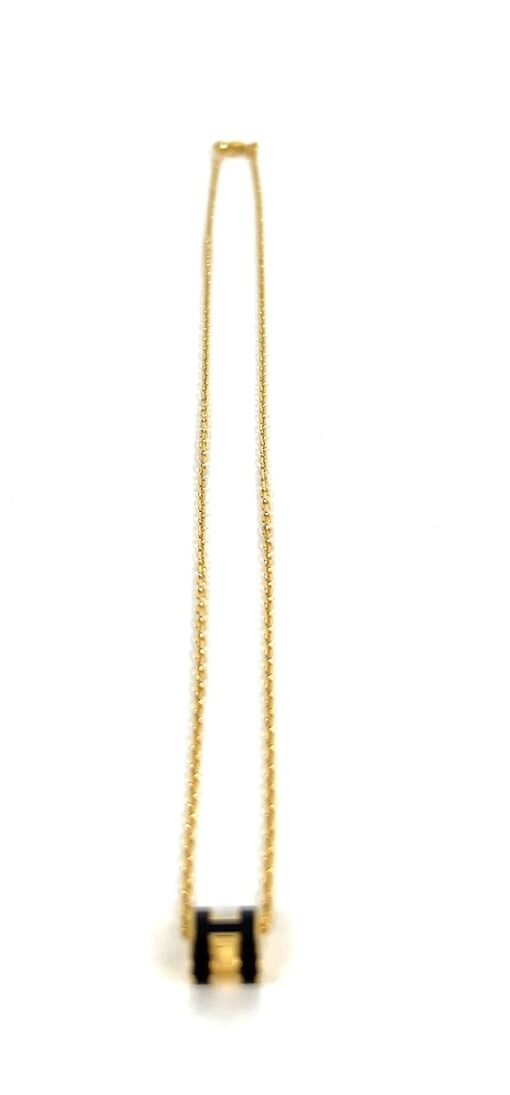 Hermes H Pop Necklace Black Glace Yellow Gold - Image 6