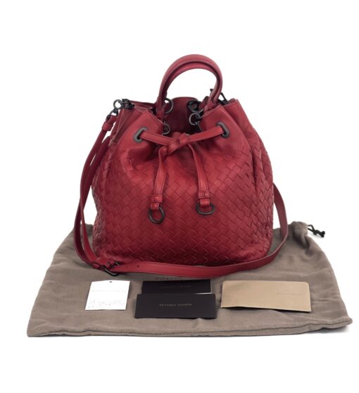 BOTTEGA VENETA Vesuvio Intrecciato Woven Red Nappa Leather Bucket Bag - Image 20