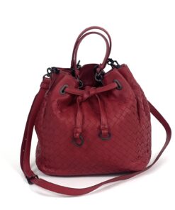 BOTTEGA VENETA Vesuvio Intrecciato Woven Red Nappa Leather Bucket Bag