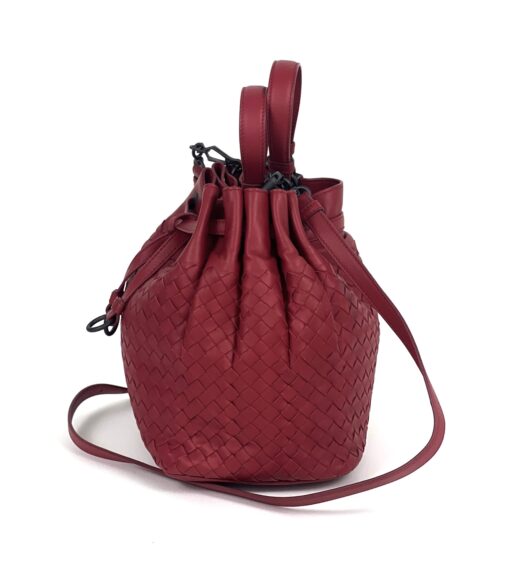 BOTTEGA VENETA Vesuvio Intrecciato Woven Red Nappa Leather Bucket Bag - Image 9