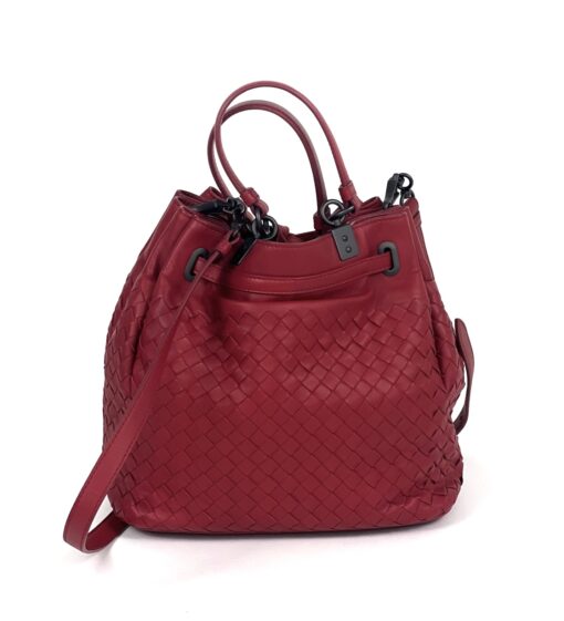 BOTTEGA VENETA Vesuvio Intrecciato Woven Red Nappa Leather Bucket Bag - Image 5