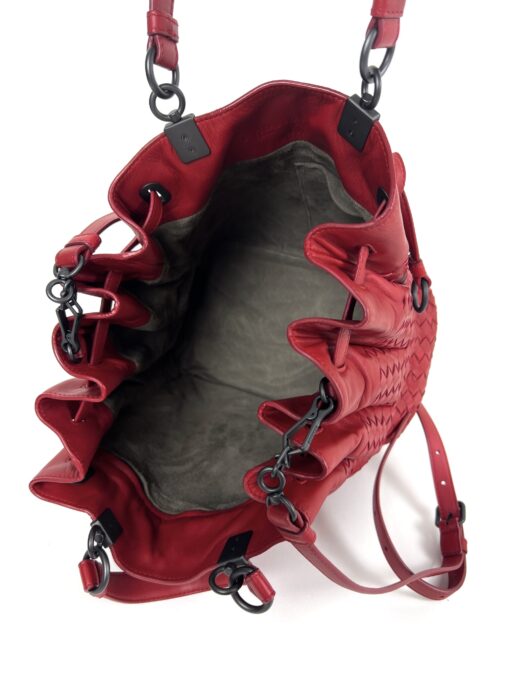 BOTTEGA VENETA Vesuvio Intrecciato Woven Red Nappa Leather Bucket Bag - Image 10