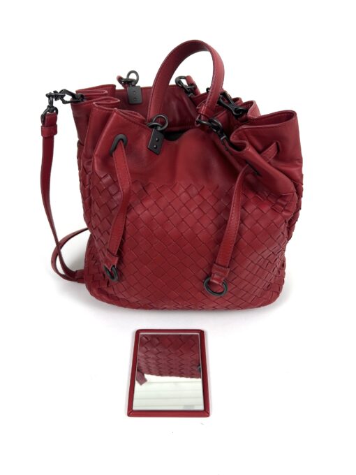 BOTTEGA VENETA Vesuvio Intrecciato Woven Red Nappa Leather Bucket Bag - Image 7