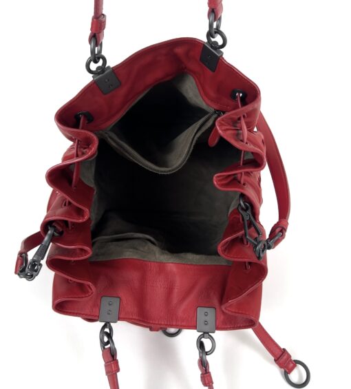 BOTTEGA VENETA Vesuvio Intrecciato Woven Red Nappa Leather Bucket Bag - Image 6