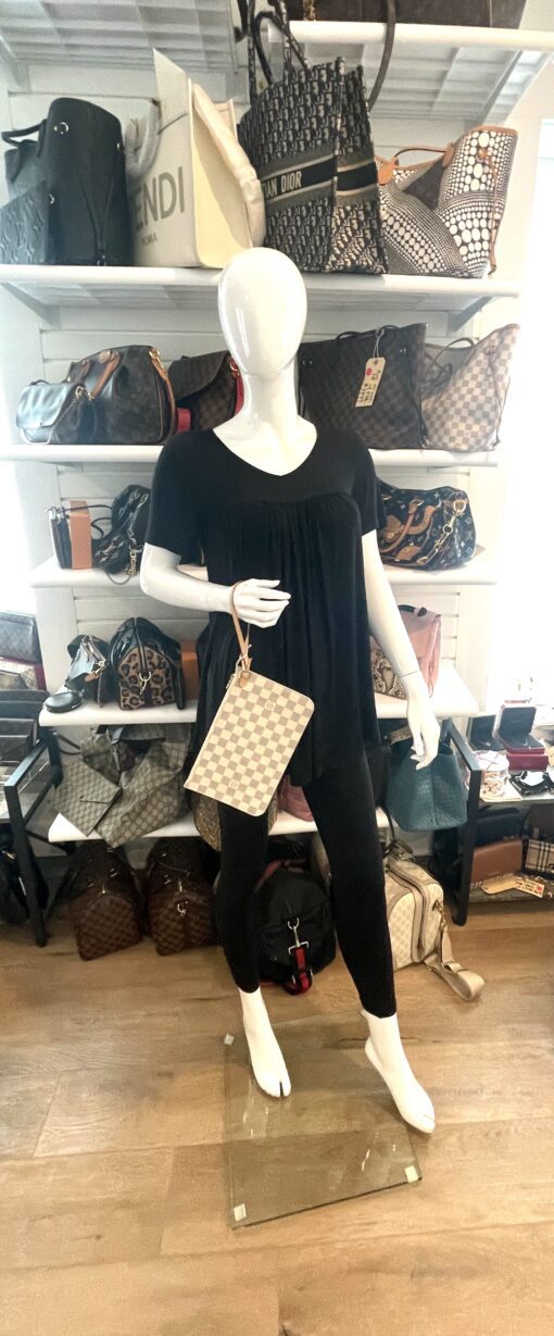 Louis Vuitton Damier Azur Canvas Neverfull MM Pochette Clutch Beige - Image 2