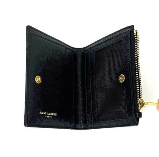 YSL Grain De Poudre Matelasse Chevron Monogram Zipped Two-Part Wallet Black - Image 13