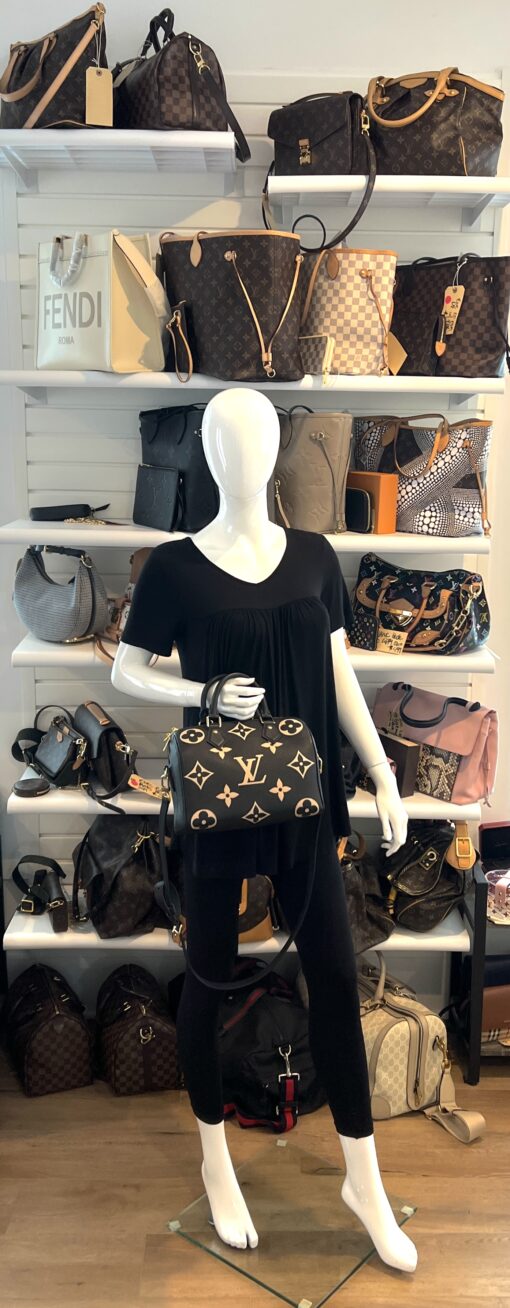 Bi-Color Black/Cream Monogram Empreinte Leather Speedy 25 Bandouliere Bag - Image 5