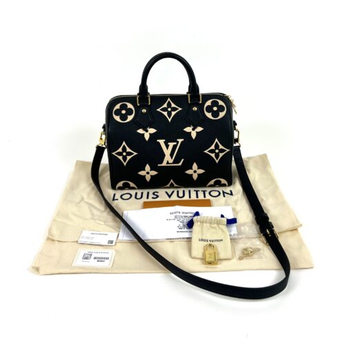 Bi-Color Black/Cream Monogram Empreinte Leather Speedy 25 Bandouliere Bag - Image 2