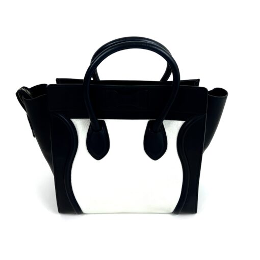 Celine Elephant Calfskin Medium Bi-Color Luggage Black White Satchel - Image 8