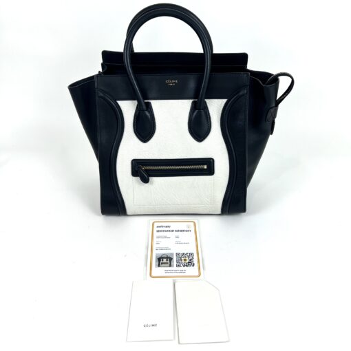 Celine Elephant Calfskin Medium Bi-Color Luggage Black White Satchel - Image 2
