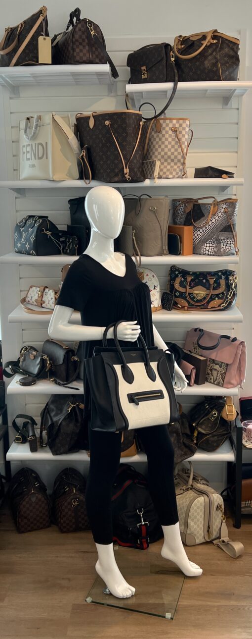 Celine Elephant Calfskin Medium Bi-Color Luggage Black White Satchel - Image 4