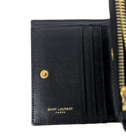 YSL Grain De Poudre Matelasse Chevron Monogram Zipped Two-Part Wallet Black - Image 12
