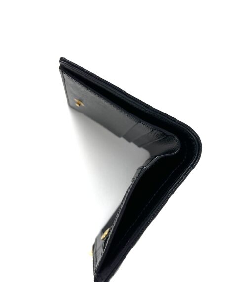 YSL Grain De Poudre Matelasse Chevron Monogram Zipped Two-Part Wallet Black - Image 10