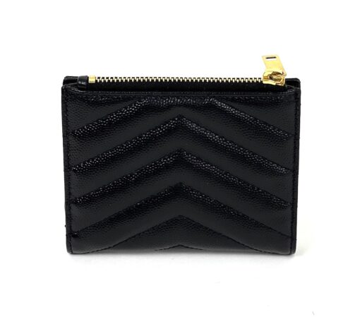 YSL Grain De Poudre Matelasse Chevron Monogram Zipped Two-Part Wallet Black - Image 6
