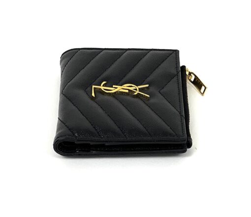 YSL Grain De Poudre Matelasse Chevron Monogram Zipped Two-Part Wallet Black - Image 2