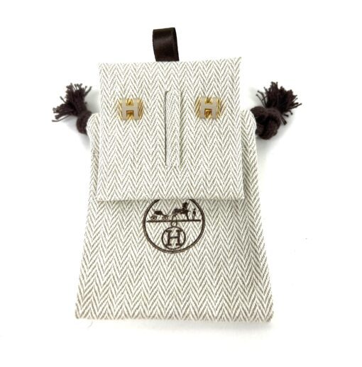 Hermes Mini Pop H Earrings Marron Glace Yellow Gold - Image 5
