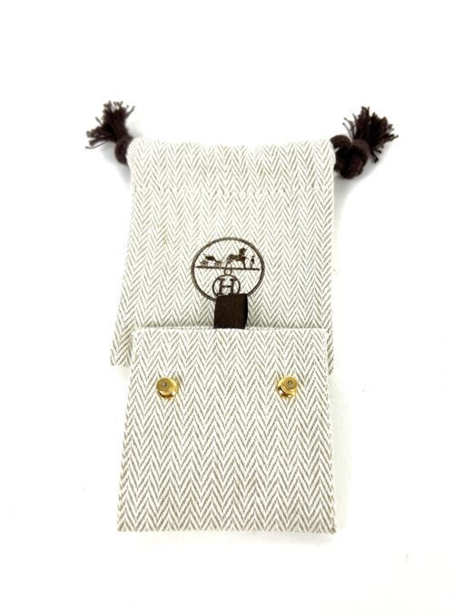 Hermes Mini Pop H Earrings Marron Glace Yellow Gold - Image 3