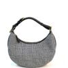 Fendi Wool Vitello Grace Small Houndstooth Small Fendigraphy Hobo Bag Grigio Anthracite