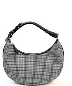 Fendi Wool Vitello Grace Small Houndstooth Small Fendigraphy Hobo Bag Grigio Anthracite