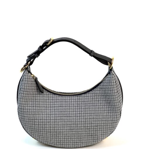 Fendi Wool Vitello Grace Small Houndstooth Small Fendigraphy Hobo Bag Grigio Anthracite
