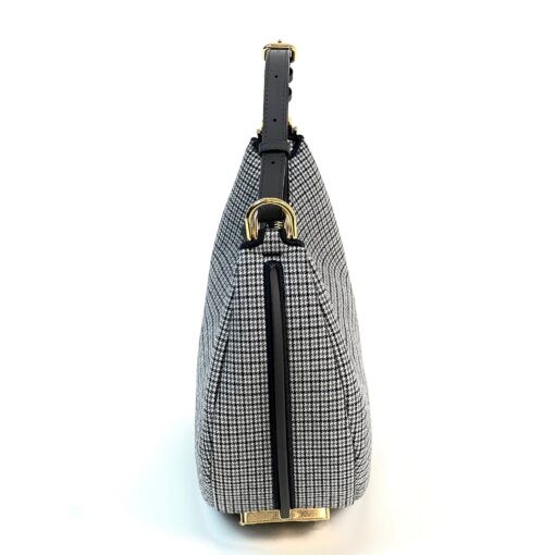 Fendi Wool Vitello Grace Small Houndstooth Small Fendigraphy Hobo Bag Grigio Anthracite - Image 9