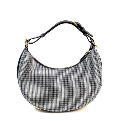 Fendi Wool Vitello Grace Small Houndstooth Small Fendigraphy Hobo Bag Grigio Anthracite - Image 13