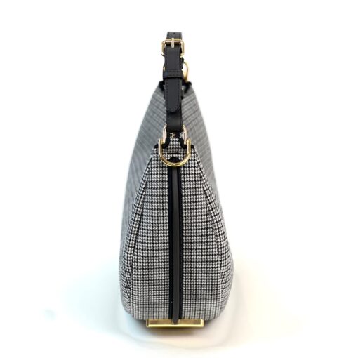 Fendi Wool Vitello Grace Small Houndstooth Small Fendigraphy Hobo Bag Grigio Anthracite - Image 8