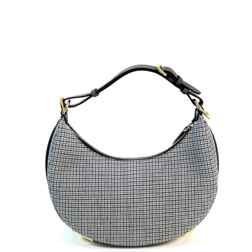 Fendi Wool Vitello Grace Small Houndstooth Small Fendigraphy Hobo Bag Grigio Anthracite - Image 12