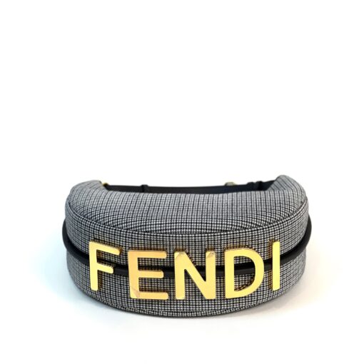 Fendi Wool Vitello Grace Small Houndstooth Small Fendigraphy Hobo Bag Grigio Anthracite - Image 5
