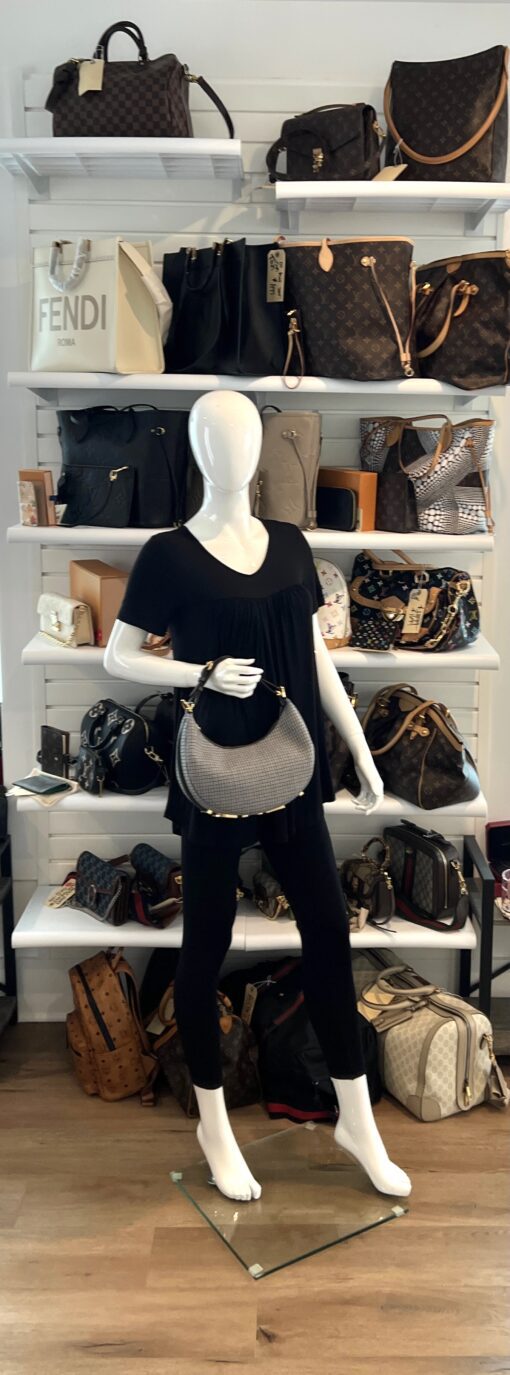 Fendi Wool Vitello Grace Small Houndstooth Small Fendigraphy Hobo Bag Grigio Anthracite - Image 3
