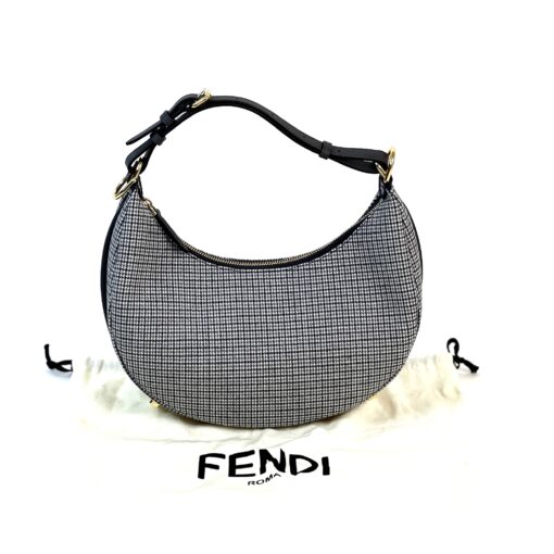 Fendi Wool Vitello Grace Small Houndstooth Small Fendigraphy Hobo Bag Grigio Anthracite - Image 4