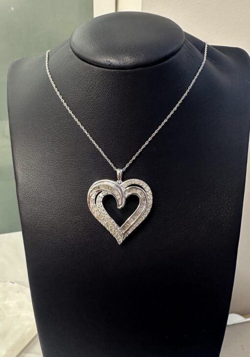 Sterling Silver .925 Heart Pendant with Natural Diamonds Chain 18" - Image 3