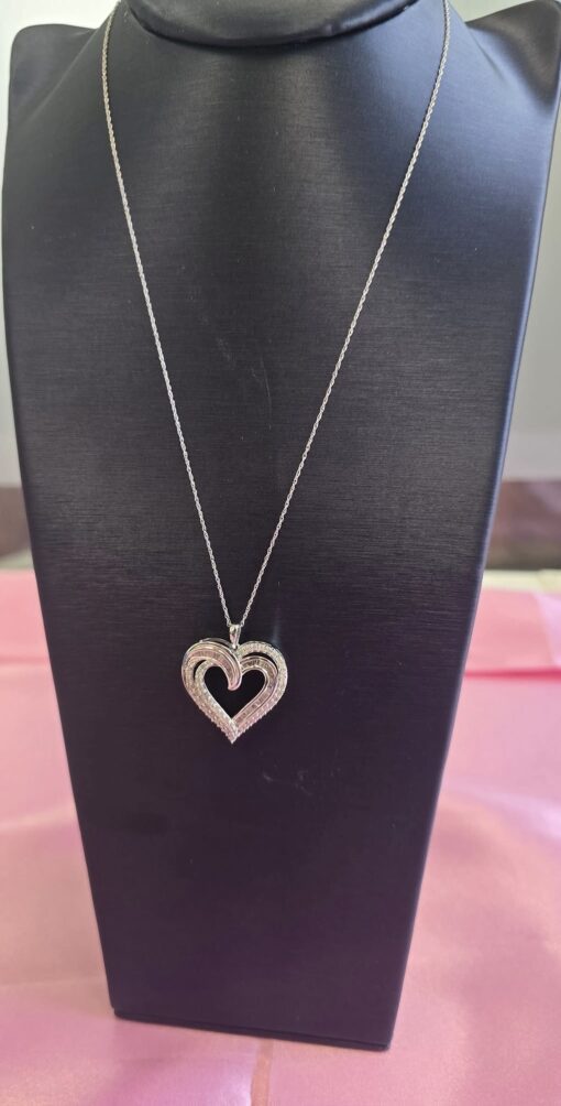 Sterling Silver .925 Heart Pendant with Natural Diamonds Chain 18" - Image 4