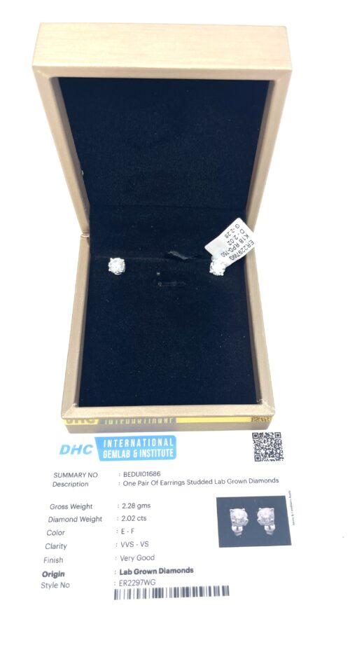 Brand New 2.02 Total Carat Weight Lab Diamond Studs in 24k White Gold - Image 5