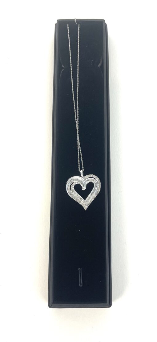 Sterling Silver .925 Heart Pendant with Natural Diamonds Chain 18" - Image 2
