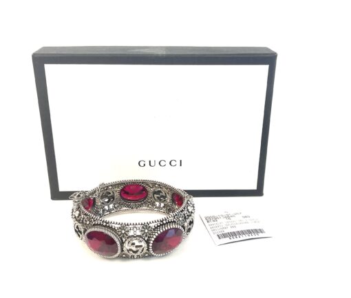 Gucci interlocking G .925 Bangle Sterling Silver Red Gemstone Size 16 - Image 2
