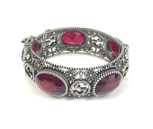 Gucci interlocking G .925 Bangle Sterling Silver Red Gemstone Size 16