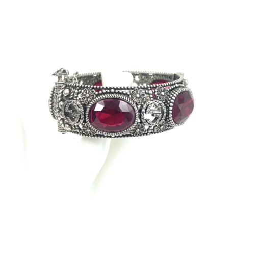 Gucci interlocking G .925 Bangle Sterling Silver Red Gemstone Size 16 - Image 8
