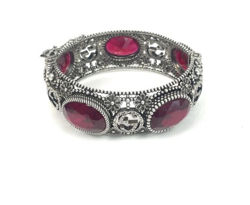 Gucci interlocking G .925 Bangle Sterling Silver Red Gemstone Size 16 - Image 7